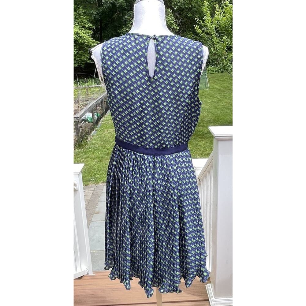 Shoshanna Paulette Micro-pleat Sleeveless Knee Length Dress, Blue/Green Print 6 - Picture 10 of 16